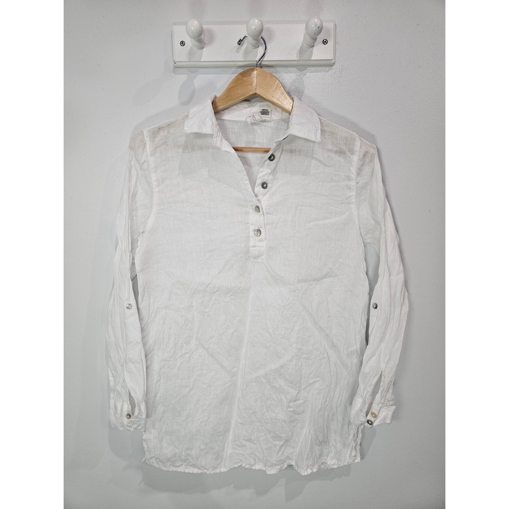 Joie Womens White 100% Linen Roll Tab Sleeve Popover Tunic Shirt Size XS